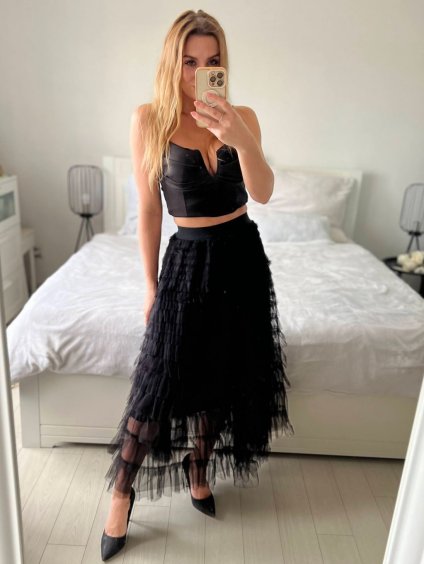 Sukně dlouhá dámská (S/M ONE SIZE) FRANCOUZSKÁ MÓDA FMTI24J1190/DU (Velikost S/M/L, Barva Černá)