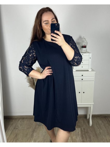 Šaty elegantní dlouhý rukáv dámské nadrozměr (2XL/3XL/4XL ONE SIZE) ITALSKá MóDA IM424VERONA/DUR (Velikost 3XL/4XL, Barva tmavě modrá)