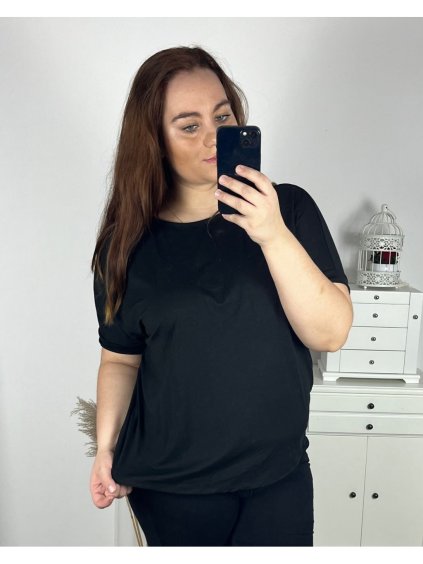 Tričko krátký rukáv dámské nadrozměr (2XL/3XL/4XL ONE SIZE) ITALSKÁ MÓDA IMC24RIMINI/DU (Velikost 2XL/3XL, Barva Černá)