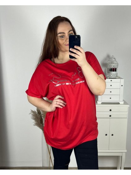 Tričko prodloužená krátký rukáv dámská nadrozměr (3XL/4XL /5XLONE SIZE) ITALSKÁ MÓDA IMC23055/DUR (Velikost 3XL/4XL, Barva červená)