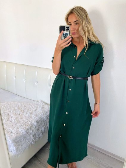 Šaty košilové s páskem dlouhý rukáv dámské nadrozměr (L/XL ONE SIZE) ITALSKÁ MÓDA IMC24077/DU (Velikost L/XL, Barva světle modrá)