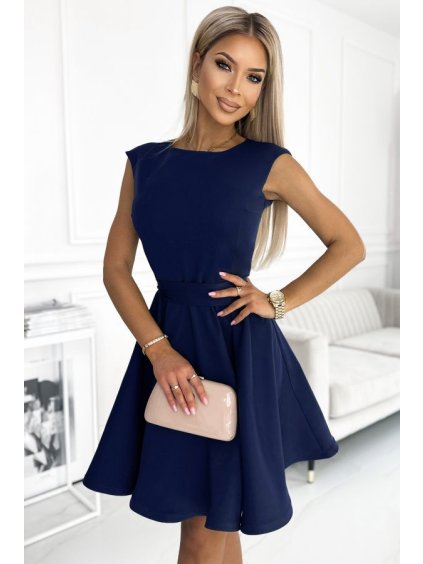Šaty elegantní krátký rukáv dámské (M ONE SIZE) ITALSKÁ MÓDA NAM244423/DU (Velikost M, Barva tmavě modrá)