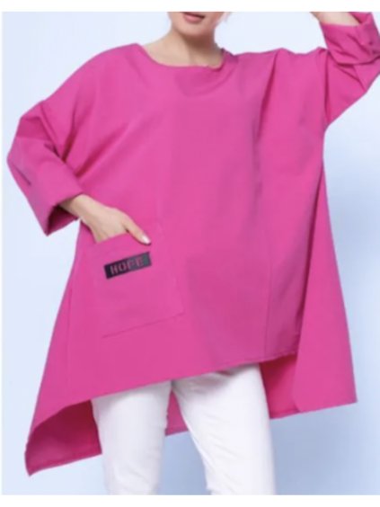 Tunika oversize dlouhý rukáv dámská (L/XL ONE SIZE) ITALSKÁ MÓDA IMPLI2437796/DU (Velikost L/XL, Barva tmavě růžová)