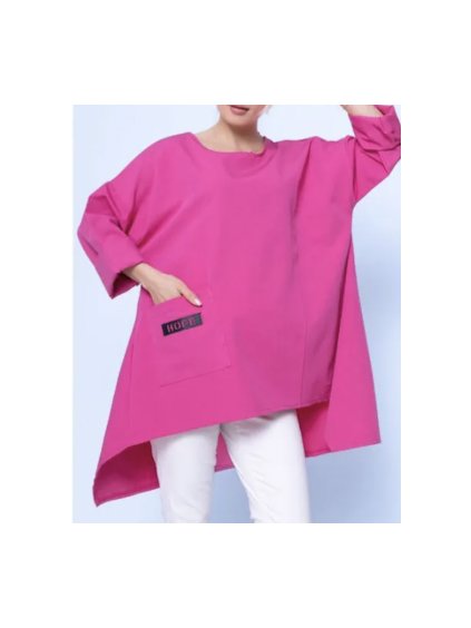 Tunika oversize dlouhý rukáv dámská (L/XL ONE SIZE) ITALSKÁ MÓDA IMPLI2437796/DU (Velikost L/XL, Barva tmavě růžová)
