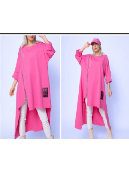 Šaty mikinové dlouhý rukáv dámské (L/XL ONE SIZE) ITALSKÁ MÓDA IMPLI2437765/DU (Velikost L/XL, Barva růžová neon)