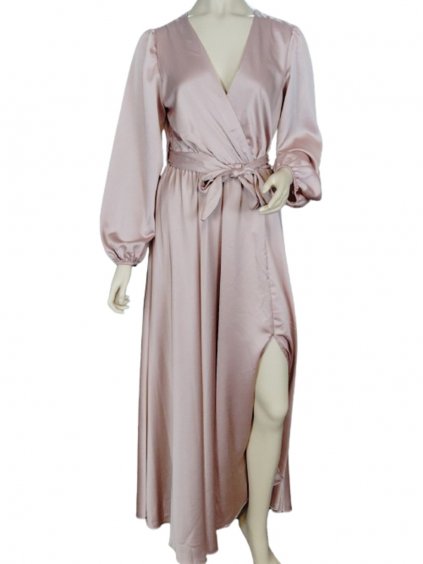 Šaty elegantní saténové dlouhý rukáv dámské (S/M.ONE SIZE) ITALSKÁ MÓDA IMHMS23110/DUR