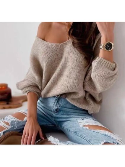 Svetr pletený dlouhý rukáv dámský (S/M ONE SIZE) ITALSKÁ MÓDA IMPSH231630/DR (Velikost S/M/L, Barva bílá)