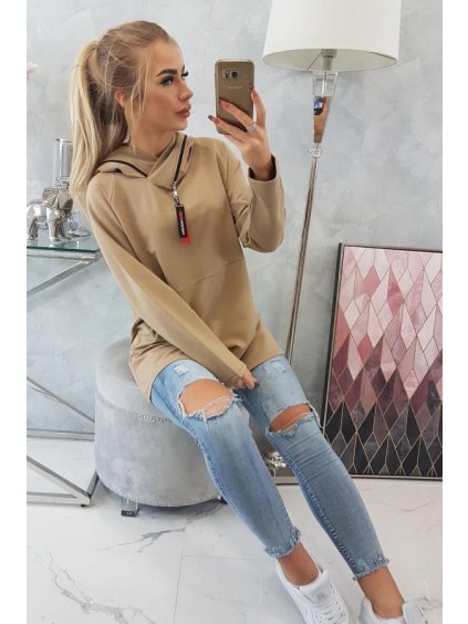 Tunika s kapucí se zipem KSI-160/DR (Velikost L/XL, Barva hnědá camel)