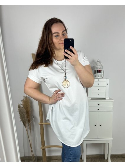 Tunika s přívěskem krátký rukáv dámská nadrozměr (2XL/3XL/4XL ONE SIZE) ITALSKÁ MÓDA IMC24011/DR (Velikost 3XL/4XL, Barva bílá)