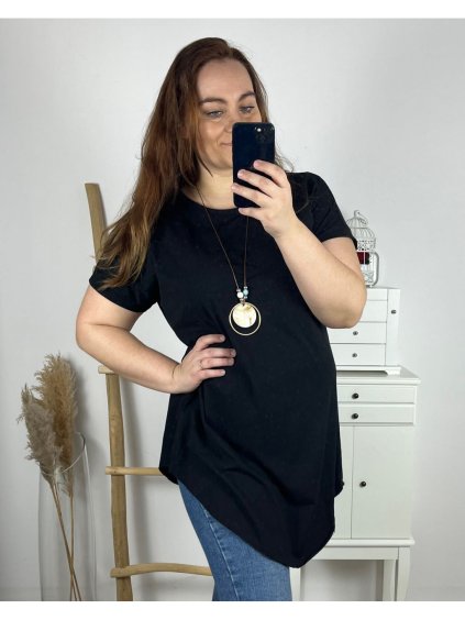 Tunika s přívěskem krátký rukáv dámská nadrozměr (2XL/3XL/4XL ONE SIZE) ITALSKÁ MÓDA IMC24011/DR (Velikost 3XL/4XL, Barva bílá)