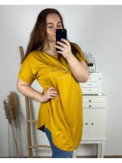 Tunika prodloužená krátký rukáv dámská nadrozměr (3XL/4XL/5XL ONE SIZE) ITALSKá MóDA IM424030/DR (Velikost 3XL/4XL, Barva bílá)