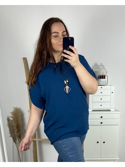 Tunika s přívěškem dlouhý rukáv dámská nadrozměr (3XL/4XL ONE SIZE) ITALSKÁ MÓDA IMWQ24002/DR (Velikost 3XL/4XL, Barva Černá)
