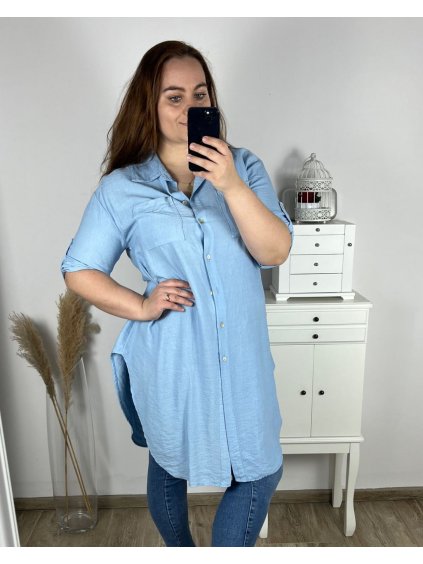 Košile prodloužená dlouhý rukáv dámská nadrozměr (XL/2XL/3XL ONE SIZE) ITALSKá MÓDA IMC24BELLA/DR (Velikost XL/2XL, Barva modrá)