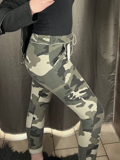 Tepláky dlouhé dámské (S/M ONE SIZE) ITALSKÁ MÓDA IMM23M0035/DR (Velikost S/M/L, Barva maskáčová)