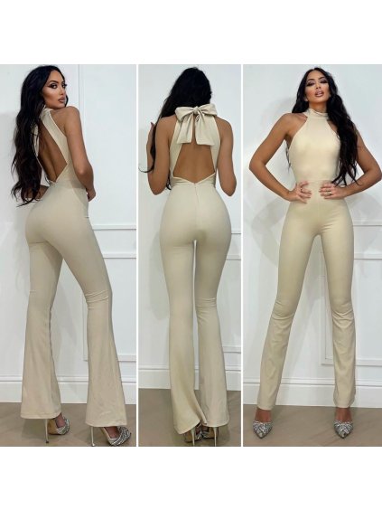 Overal dlouhý bez rukávu dámský (S/M ONE SIZE) ITALSKÁ MÓDA IMWAE24034/DUR (Velikost S/M/L, Barva béžová)