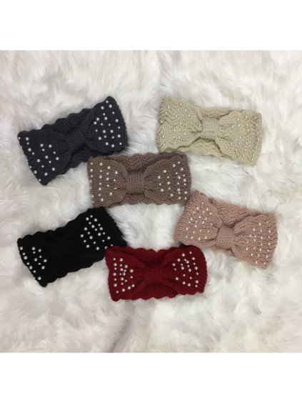 Čelenka s perličkama pletená dámska (one size) poľských výrobcov na PV318103/DR (Velikost ONE SIZE, Barva hnědá)