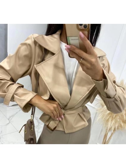 Bunda koženková dámská (S/M ONE SIZE) ITALSKÁ MÓDA IMWAE24038/DUR (Velikost S/M/L, Barva béžová)