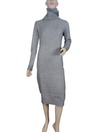 Šaty úpletové s rolákem a páskem dlouhý rukáv dámské (S/M ONE SIZE) ITALSKÁ MÓDA IMWAE23F3612-A/DUR (Velikost S/M/L, Barva Černá)