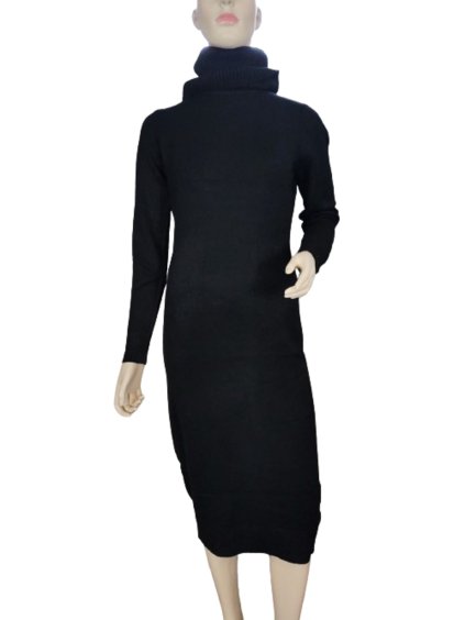 Šaty úpletové s rolákem a páskem dlouhý rukáv dámské (S/M ONE SIZE) ITALSKÁ MÓDA IMWAE23F3612-A/DUR (Velikost S/M/L, Barva Černá)