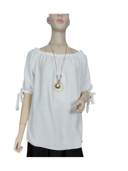 Tunika s přívěškem krátký rukáv dámská (L/XL ONE SIZE) ITALSKÁ MÓDA IMWDI24009/DUR (Velikost L/XL, Barva bílá)