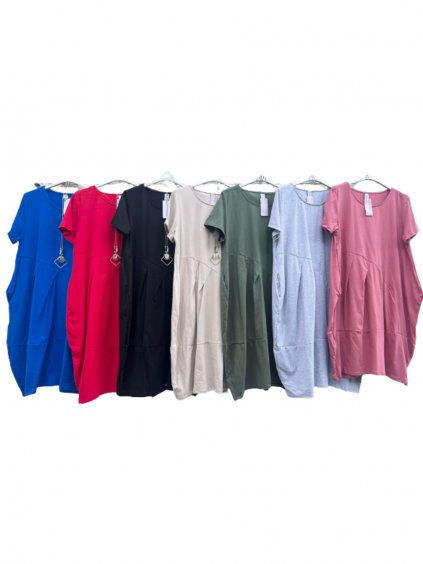 Šaty letní volnočasové krátký rukáv s přívěskem bavlněné dámské nadrozměr (S/M/L/XL/2XL ONE SIZE) ITALSKÁ MÓDA IMD22546