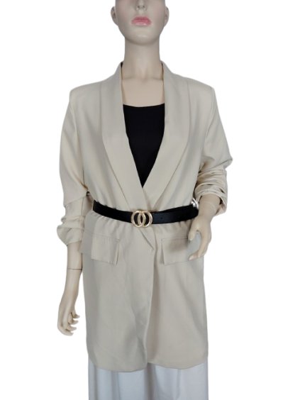 Sako dlouhý rukáv s páskem  dámské (S/M ONE SIZE) ITALSKÁ MÓDA IMWAE24046/DU (Velikost S/M/L, Barva béžová)