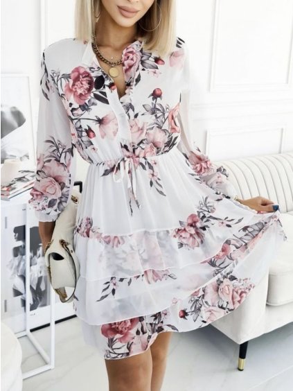 Šaty šifonové elegantní košilové dlouhý rukáv dámské (S/M ONE SIZE) ITALSKÁ MÓDA IMWG22637-1/DUR (Velikost S/M/L, Barva bílá)