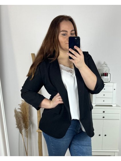 Sako dlouhý rukáv dámské nadrozměr (XL/2XL/3XL ONE SIZE) ITALSKá MóDA IMC24STELA/DR (Velikost XL/2XL, Barva Černá)