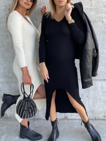 Šaty dlouhé úpletové dlouhý rukáv dámské (S/M ONE SIZE) ITALSKÁ MÓDA IMWGB234158/DUR (Velikost S/M/L, Barva Černá)