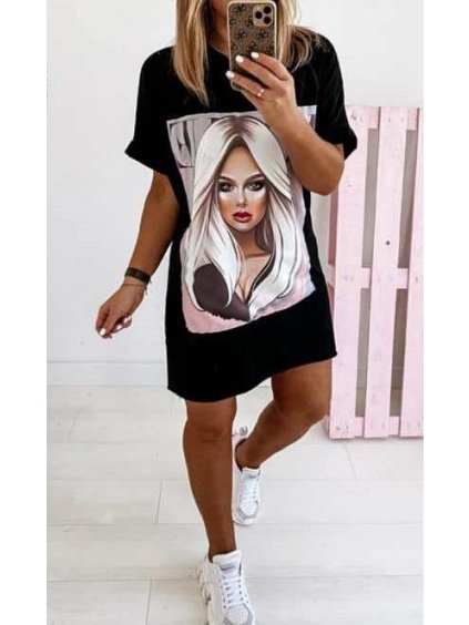 Šaty oversize krátký rukáv dámské (S/M/L ONE SIZE) ITALSKÁ MÓDA IMD21436/DR (Velikost S/M/L, Barva Černá)