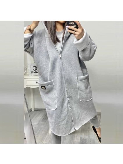Kabát flaušový na zip dlouhý rukáv s kapucí dámská (XL/2XL ONE SIZE) ITALSKá MóDA IMC21839 (Velikost XL/2XL, Barva červená)