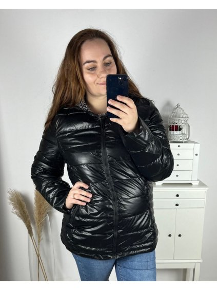 Bunda s kapucí jarní dlouhý rukáv dámská nadrozměr (3XL-7XL) FRANCOUZSKÁ MÓDA FMWB228029B21/DR (Velikost 3XL, Barva Černá)