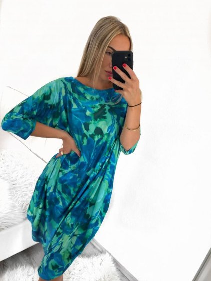 Šaty letní krátký rukáv dámské nadrozměr (XL/2XL/3XL ONE SIZE) POLSKÁ MÓDA PMLT22JAJKODUOD/DU (Velikost 2XL/3XL, Barva modrá)