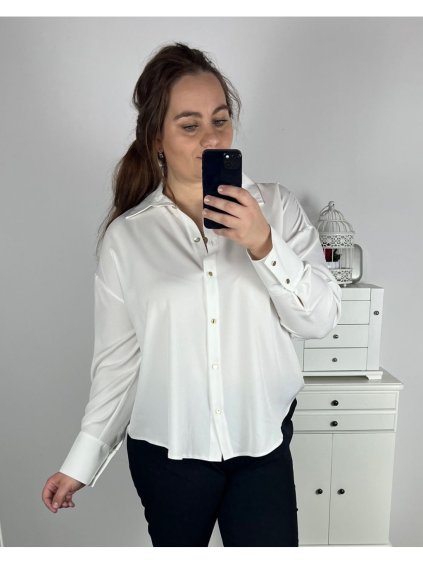 Košile elegantní dlouhý rukáv dámská (S-XL) ITALSKÁ MÓDA PMF24KIKA/DR (Velikost L, Barva bílá)