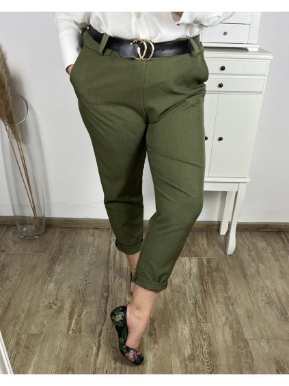 Kalhoty dlouhé s páskem dámské nadrozměr (XL/2XL/3XL ONE SIZE) ITALSKÁ MÓDA IMWCP24BELLA/DR (Velikost 2XL/3XL, Barva béžová)