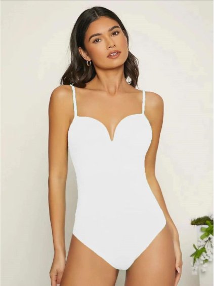 Body elegantní na ramínka dámské (S/M ONE SIZE) ITALSKÁ MÓDA IMM24M0011/DU (Velikost S/M/L, Barva bílá)