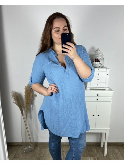 Tunika prodloužená košilová dlouhý rukáv mušelín dámské nadrozměr (XL/2XL ONE SIZE) ITALSKÁ MÓDA IMC24008/DR (Velikost XL/2XL, Barva bílá)