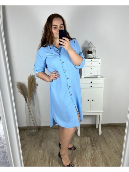 Šaty košilové dlouhý rukáv dámské nadrozměr (2XL/3XL ONE SIZE) ITALSKÁ MÓDA IMC240051/DR (Velikost 2XL/3XL, Barva Černá)