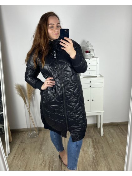 Bunda s kapucí dámská nadrozměr (2XL/3XL ONE SIZE) ITALSKÁ MÓDA IM423768/DR (Velikost 2XL/3XL, Barva Černá)