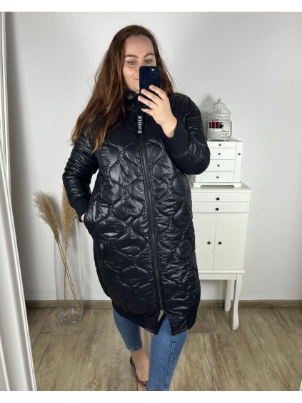 Bunda s kapucí dámská nadrozměr (2XL/3XL ONE SIZE) ITALSKÁ MÓDA IM423768/DR (Velikost 2XL/3XL, Barva Černá)