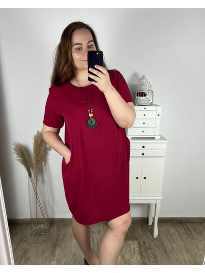 Šaty krátký rukáv s přívěskem dámské nadrozměr (2XL/3XL ONE SIZE) ITALSKÁ MÓDA IM324ROMA/DR