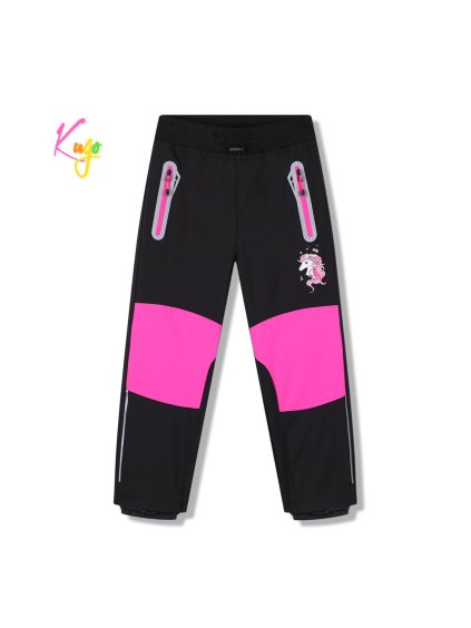 Dívčí slabé softshellové kalhoty Kugo HK5651 - černá/růžová a růžová kolena