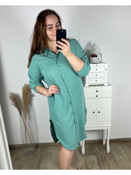 Šaty košilové dlouhý rukáv dámské nadrozměr (XL/2XL/3XL ONE SIZE) ITALSKÁ MÓDA IMC24OLGA/DR (Velikost XL/2XL, Barva Černá)