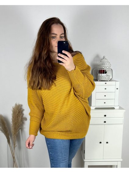 Svetr prodloužený netopýří dlouhý rukáv dámský nadrozměr  (3XL/4XL/5XL ONE SIZE) ITALSKá MODA IMC22747/DR (Velikost 4XL/5XL, Barva béžová)