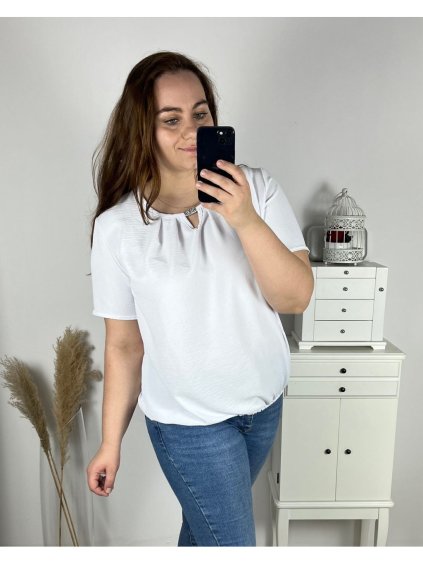 Tunika krátký rukáv dámská nadrozměr (M-3XL POLSKÁ MODA PME24LILIE/DR (Velikost M, Barva bílá)
