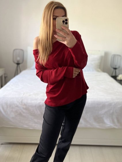 Halenka třpytivá dlouhý rukáv dámská (S/M ONE SIZE) ITALSKÁ MÓDA IMM23M6203/DU (Velikost S/M/L, Barva červená)