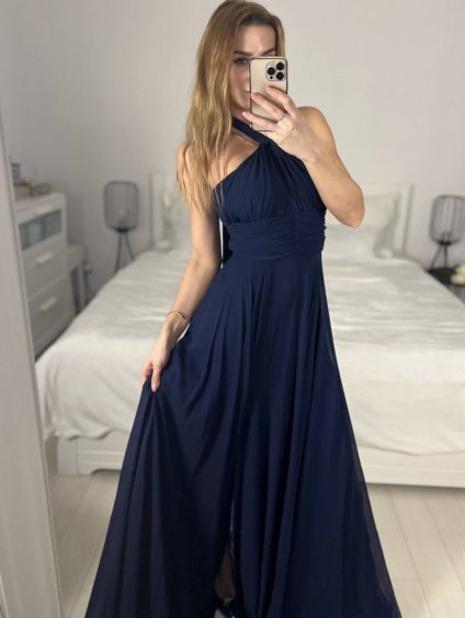 Šaty dlouhé společenské bez rukávu dámské (S/M ONE SIZE) ITALSKÁ MÓDA IMPSH2450106/DU (Velikost S/M/L, Barva tmavě modrá)