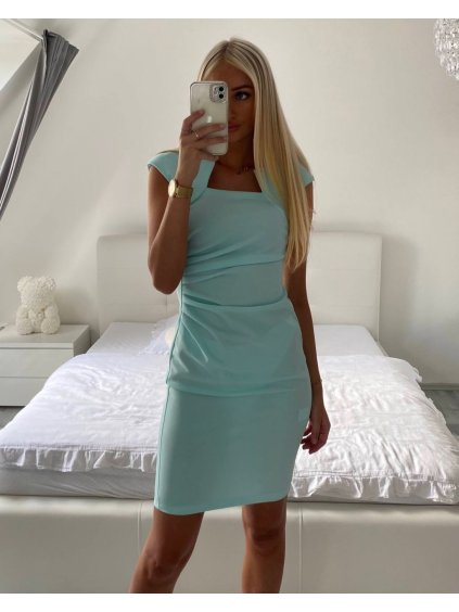 Šaty pouzdrové společenské elegantní bez rukávů dámské Carol (S-XL) ITALSKÁ MÓDA IMM22Q51239-18/DU (Velikost L, Barva světle mintová)