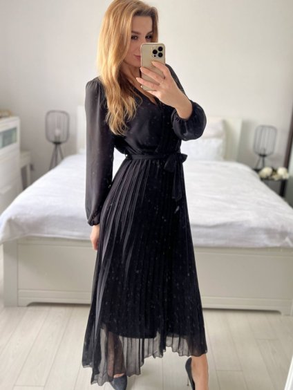 Šaty elegantní dlouhé šifonové dlouhý rukáv dámské (S/M ONE SIZE) ITALSKÁ MÓDA IM424LEONA/DUR