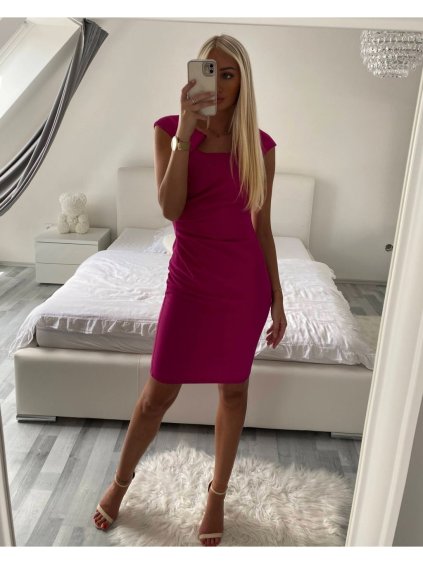 Šaty pouzdrové společenské elegantní bez rukávů dámské Carol (S-XL) ITALSKÁ MÓDA IMM22Q51239-18/DUR (Velikost L, Barva růžová fuchsiová)